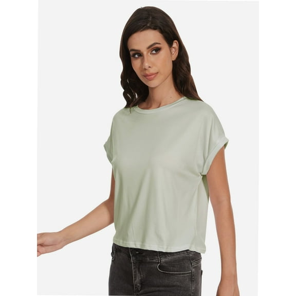 Womens Summer Cap Sleeve Crewneck Crop Tops Casual Loose Striped T-Shirts Basic Tees