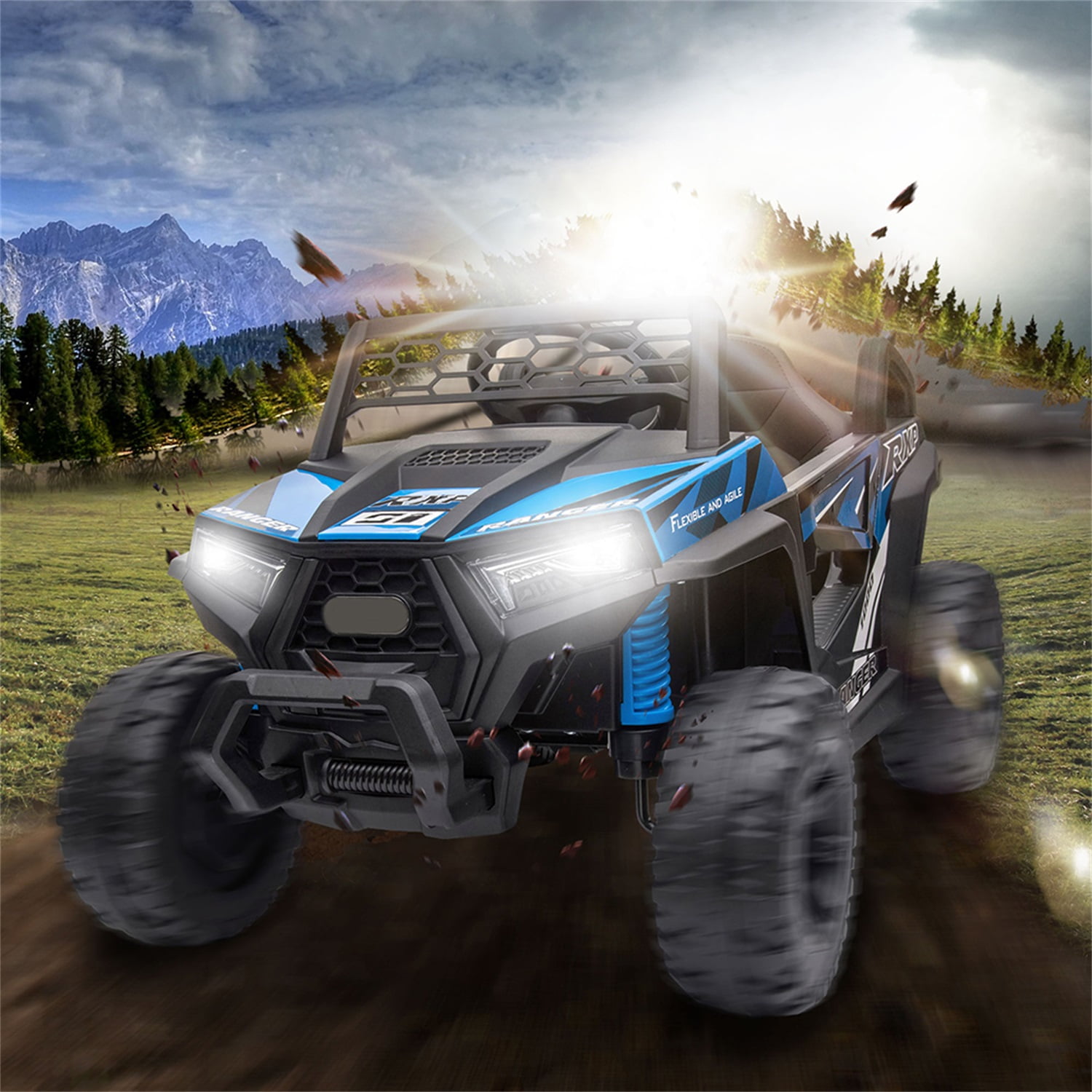 CIPACHO 12V Electric Ride on Cars, Realistic Off-Road UTV, Battery Powered Ride On Truck, Motorized Vehicles for Kids, Music, Spring Suspension, LED Light, Blue