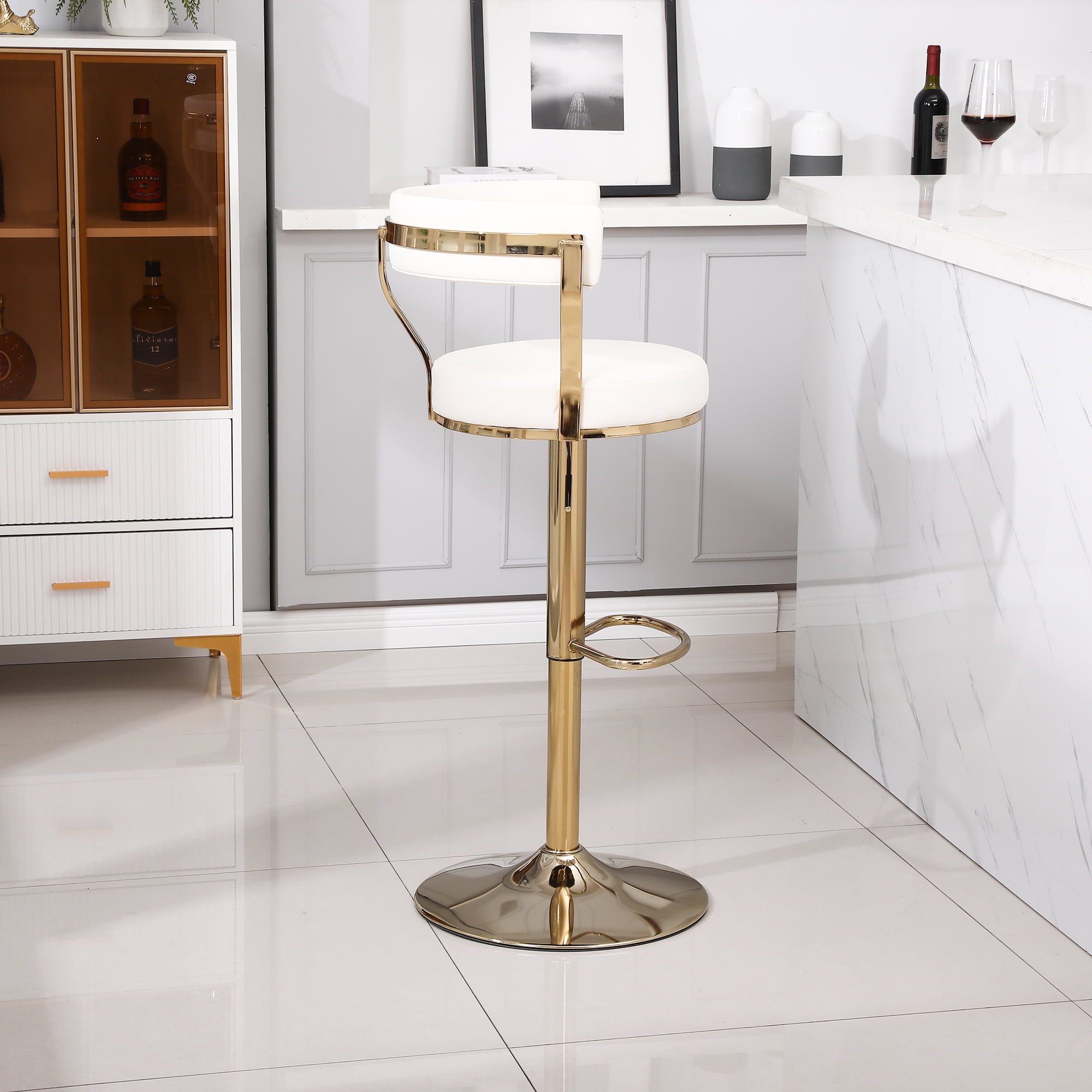 Kadyn Adjustable Counter Height Swivel Barstools with Back and Footrest for Home, Beige, 1PCS