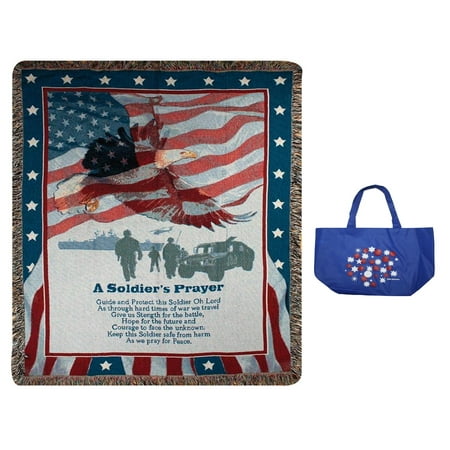 2 Piece Tote - A Soldier's Prayer Inspirational Tapestry Throw Blanket & Tote 2 Piece Gift Set