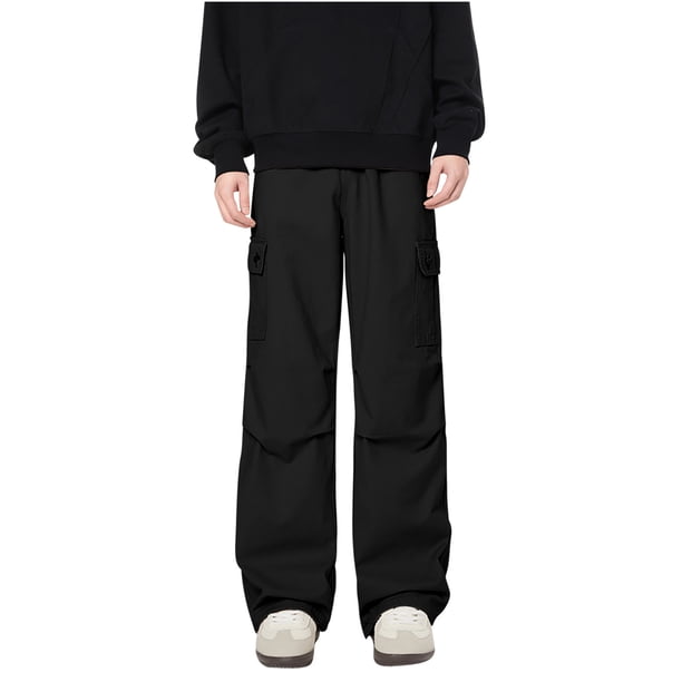 Pantalones de trabajo de longitud completa para hombre, de color liso, con bolsillos, de pierna recta