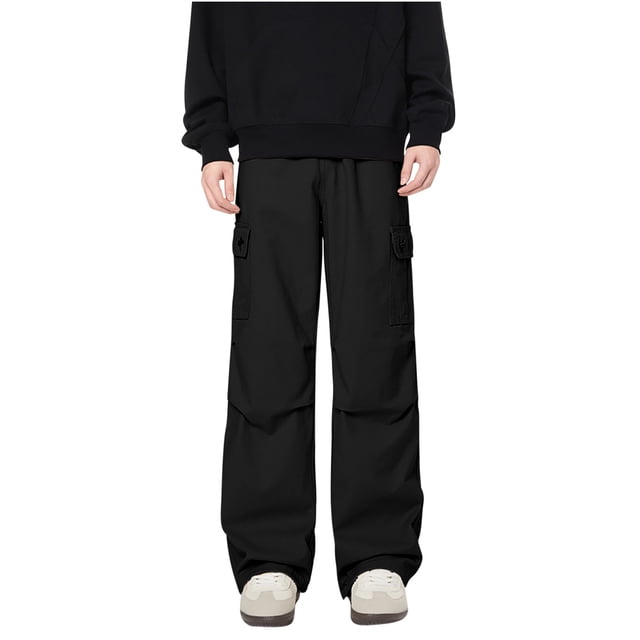 Puntoco Pantalones de trabajo de color liso con bolsillos y pierna recta para hombre