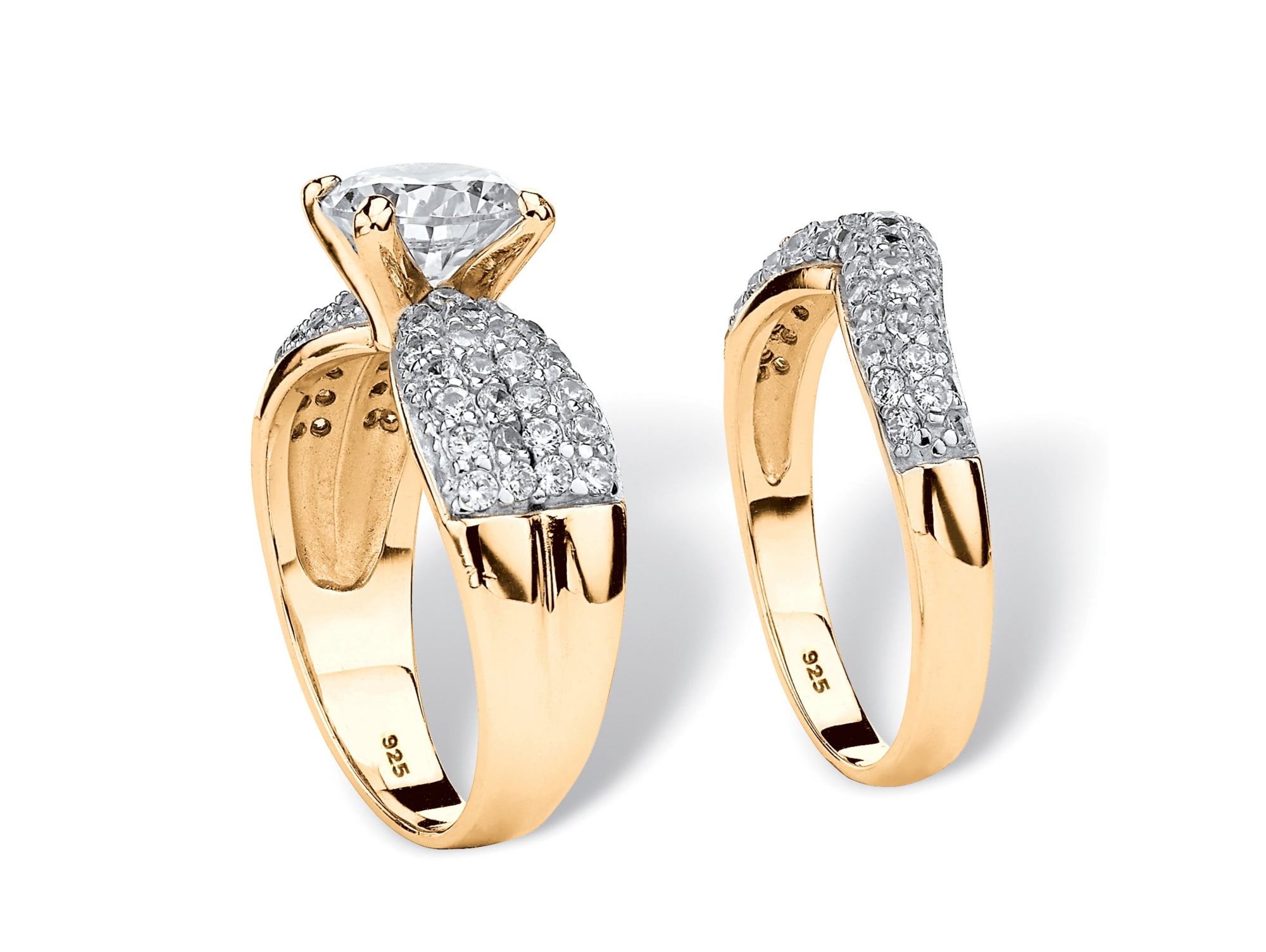 PalmBeach Jewelry 3.21 TCW Round Cubic Zirconia Two-Piece Bridal Set in Gold-Plated or Platinum-Plated Sterling Silver