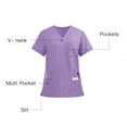 thumbnail image 4 of Hinvhai Scrubs for Men V Neck Stretch Short Sleeve Workwear Nursing Uniform with Pocket Plus Size Utility Medical Scrub Tops Purple S(S), 4 of 9
