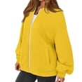 thumbnail image 6 of Women's Zip Up Sweatshirts No Hood Long Sleeve Solid Sweatshirts Casual Spring Fall Lightweight Oversized Bomber Jackets, 2XL, 6 of 7