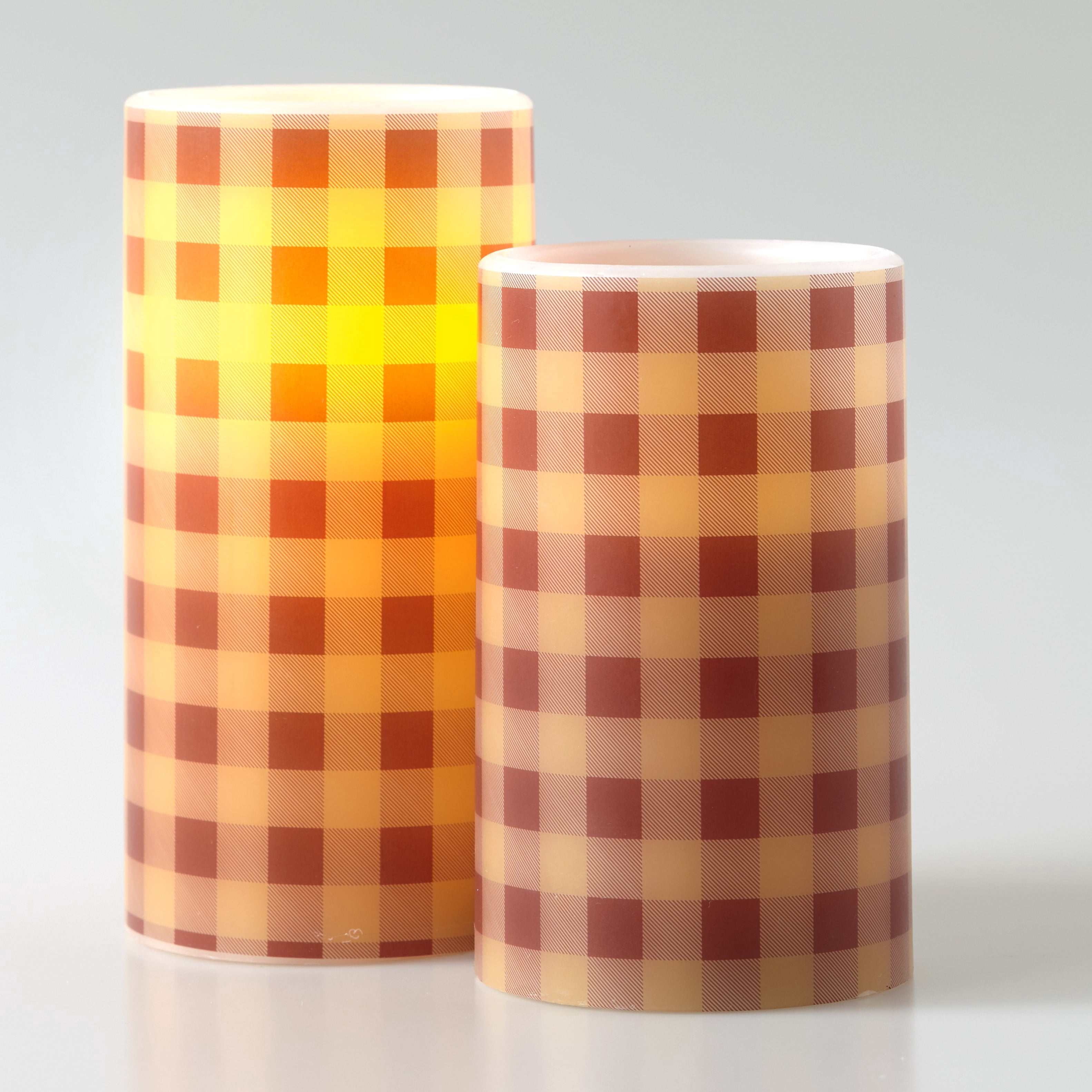 Flameless Christmas Tabletop LED Candles With Country Checker Design 