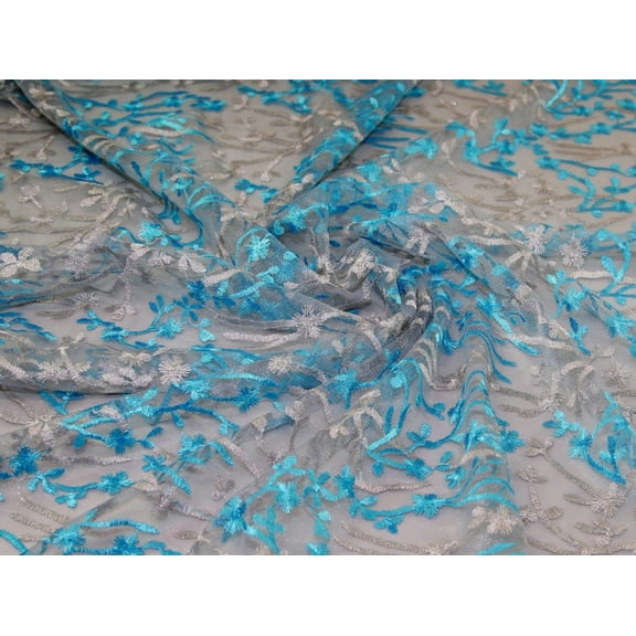 Minerva Embroidered Lace Tulle Fabric Sky - per yard