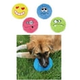 thumbnail image 5 of Plush Emoji Disc Dog Toy Fuzzy Flyer Squeaker Pink Yellow Green Blue or Full Set (Blue Frowny Face), 5 of 9