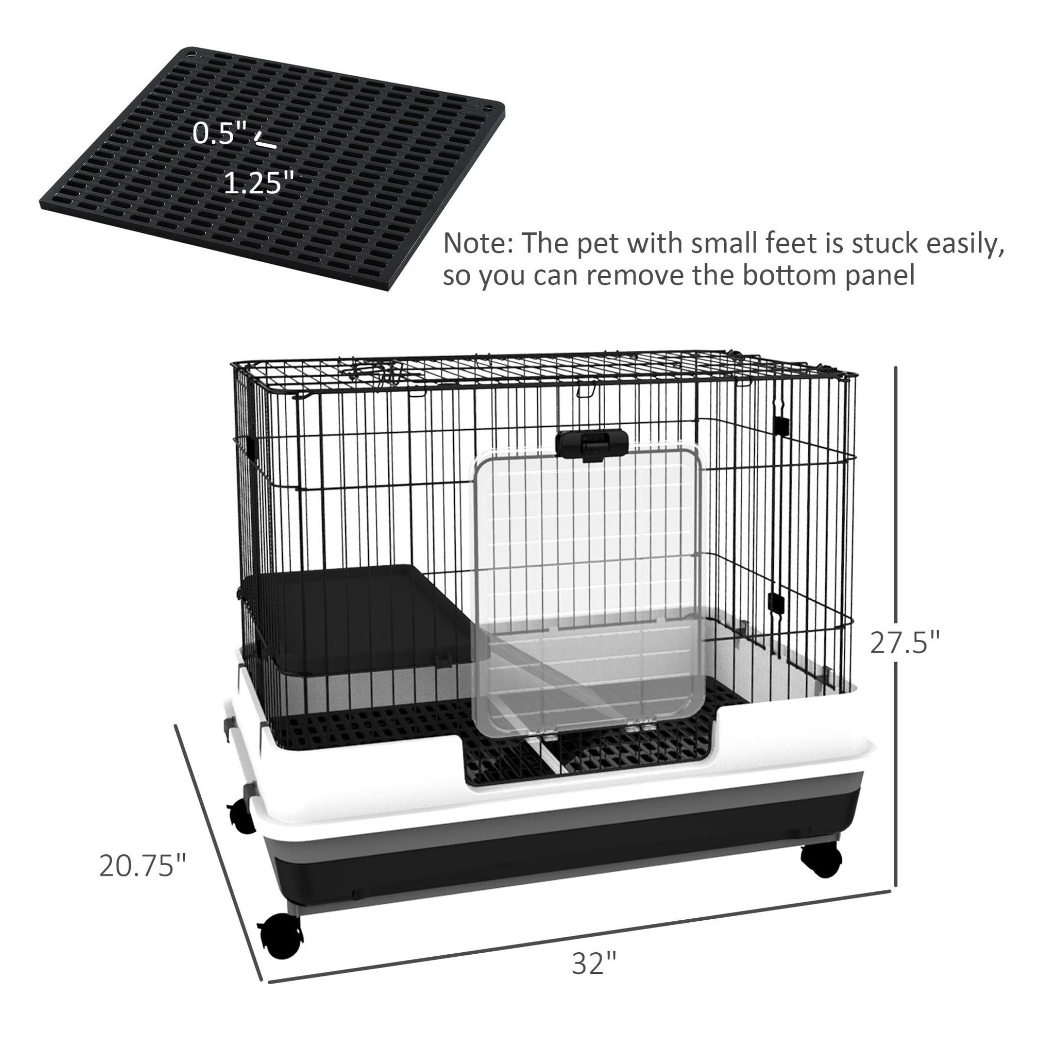 Small Animal Cage 2-Level Rabbit Hutch with Wheels Removable Tray Black for Bunny Chinchillas