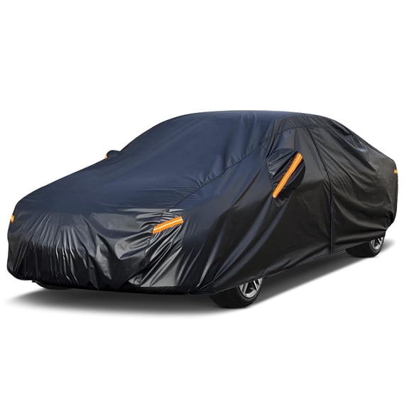 Kayme Waterproof Matte Car Cover, with Lock and Zipper Door, H3 Universal Fit Sedan (186 to 193 in), Black
