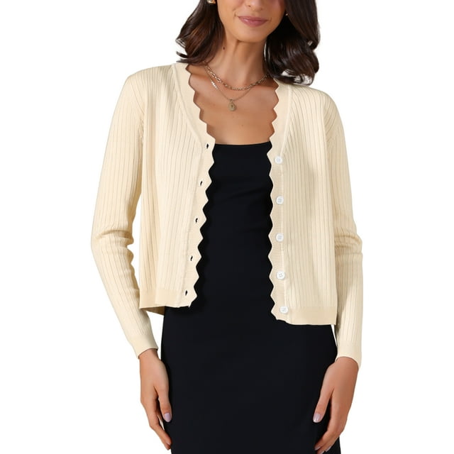 Cárdigan de manga larga con cuello en V para mujer INSPIRE CHIC, ligero, con botones, suéter casual, talla XXL, color albaricoque