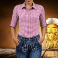 thumbnail image 2 of Women's Plaid Button Down Long Sleeve Oktoberfest Roll Tab No Pocket Casual Blouse Pink XXXL, 2 of 7