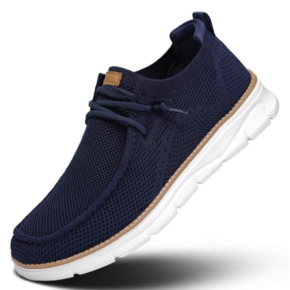 Men's Slip-On Walking Shoes Breathable Flyknit Casual Loafers Lightweight Comfortable Sneakers with Elastic Laces White