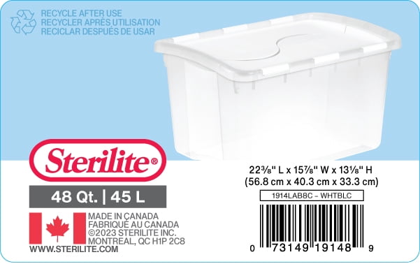 Sterilite 45L Hinged Lid White Storage Box
