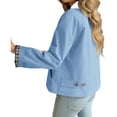 thumbnail image 4 of Plaid Patchwork Women Long Sleeve Lapel Single Breasted Jacket Trench Coat, 4 of 6
