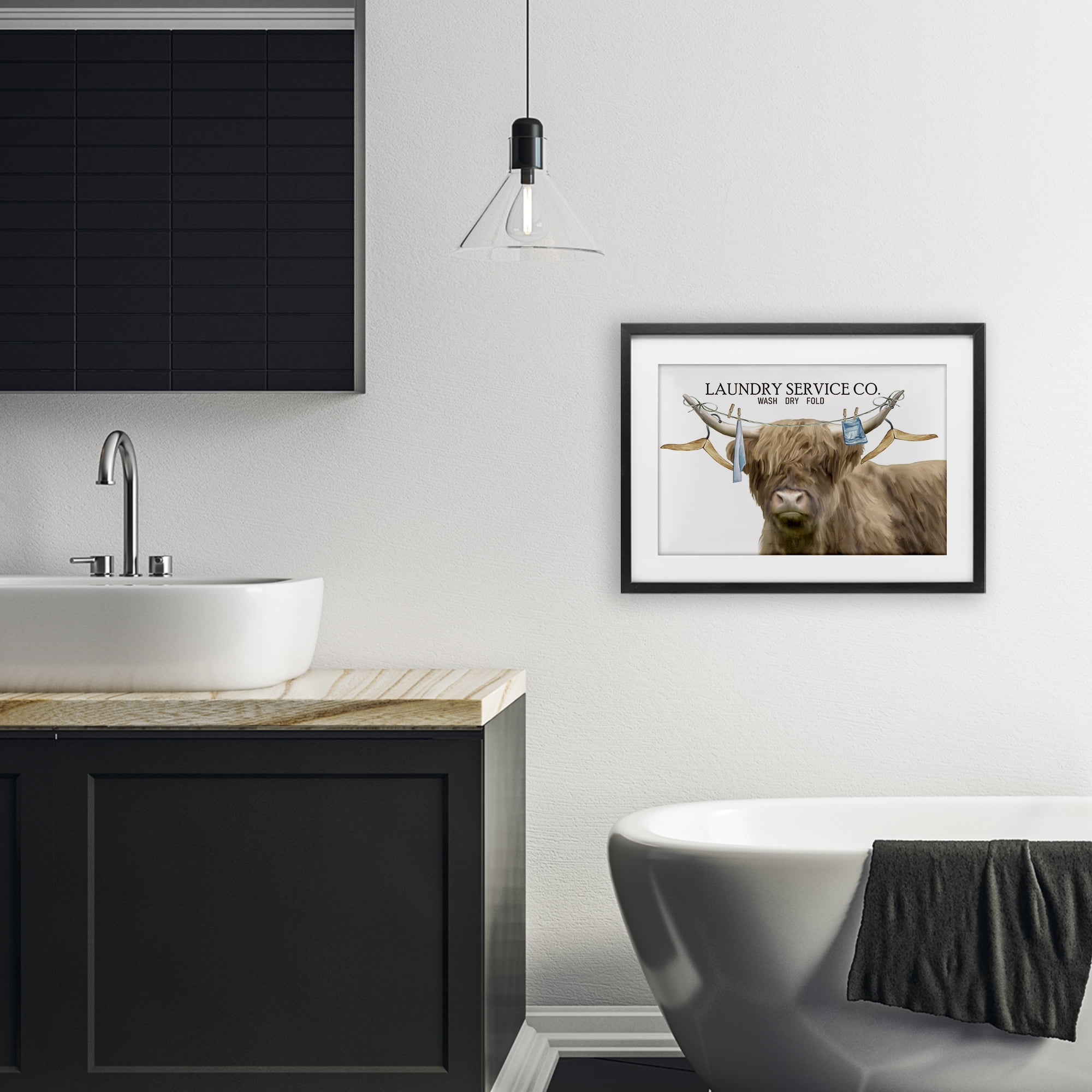 Laundry Service Cattle Black Framed Print Under Glass, design by Kim Allen