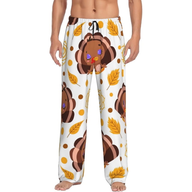Kdxio Fall Turkey Pattern Men's Pajama Pants, Elastic Waist with Drawstring and Pockets, Comfortable Loungewear-Small