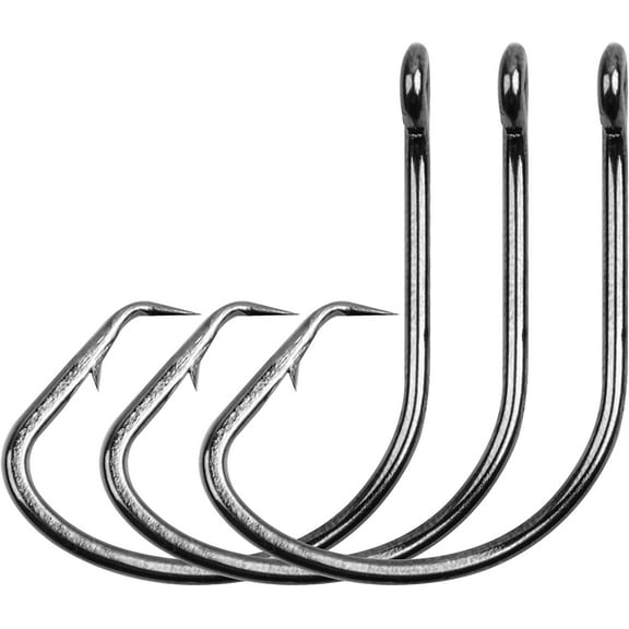 100pcs Circle Hooks Saltwater High Carbon Steel Offset Fish Hooks Catfish Hooks Octopus J Hooks for Striped Bass Freshwater Saltwater Fishing