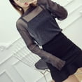 thumbnail image 2 of Women Long Sleeve See Through Blouse Fishnet Hole High Neck Mesh Tops Shirt, 2 of 3