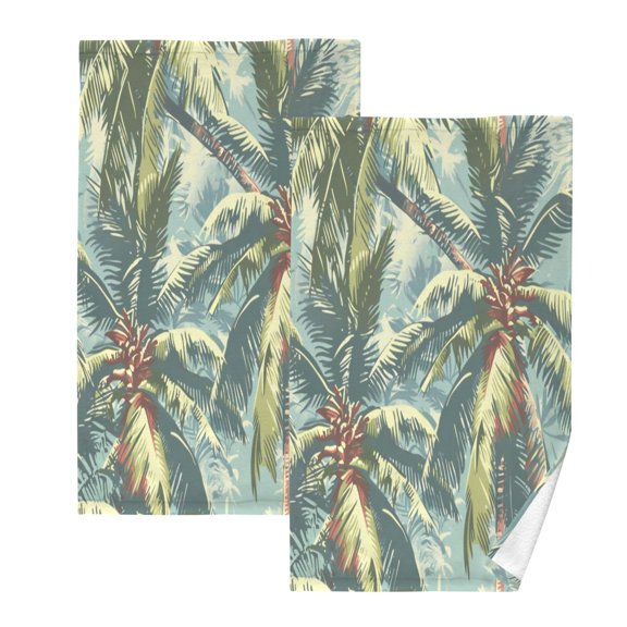 Cotton Towel Two-Piece 16x28 Inch One Sizex2 Face Towel Set Towel Set Cotton Hand Bath Towel Bathroom Beach Dark Green Coconut Tree
