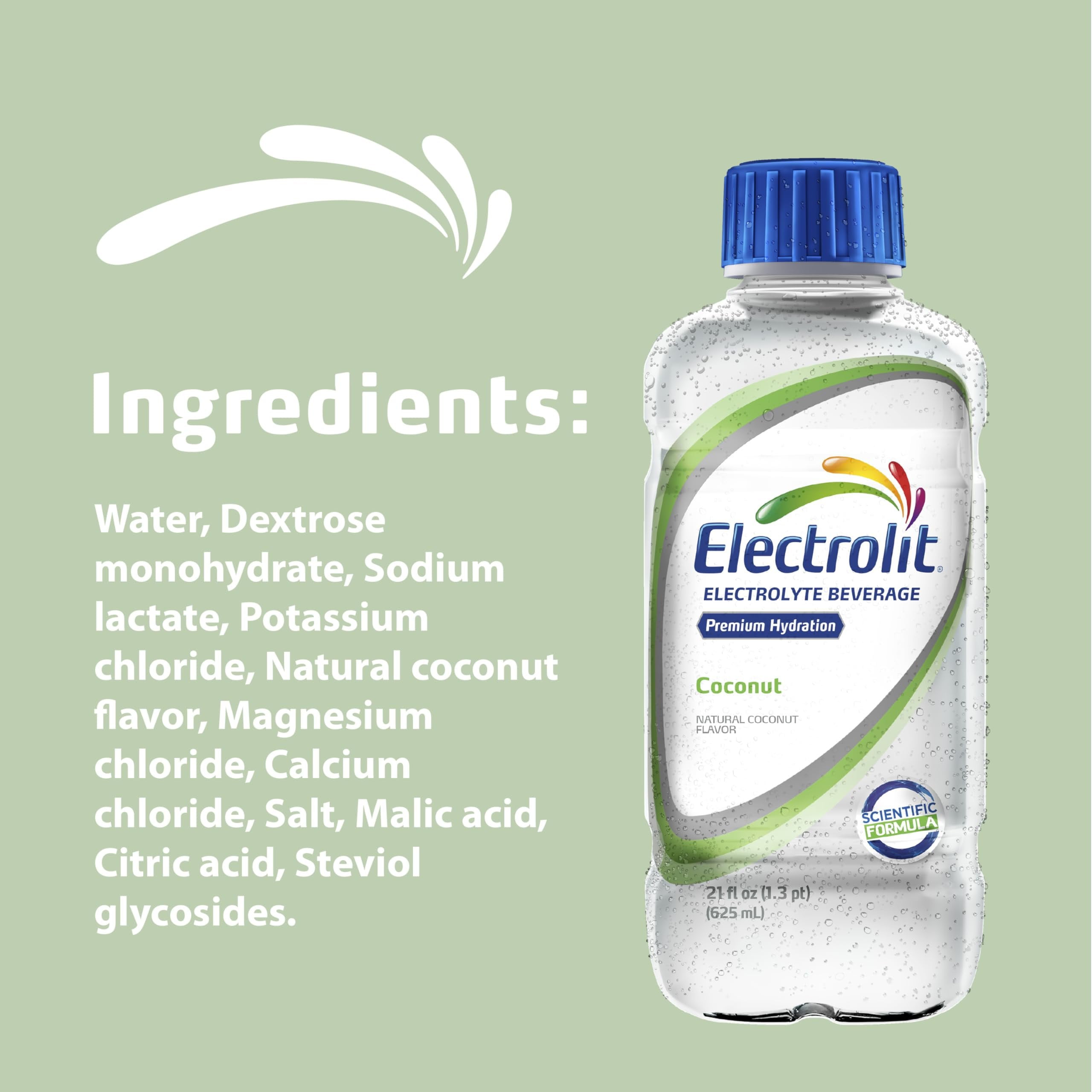 Electrolit, Electrolyte Beverage, Coconut, 21 Fl Oz bottle (Pack of 12)