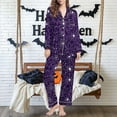 thumbnail image 3 of Hvot&aat Ladies' Casual Halloween Long Sleeve Lapel Trousers Sets Ghost/Pumpkin/Bat Print Sleepwear, 3 of 5