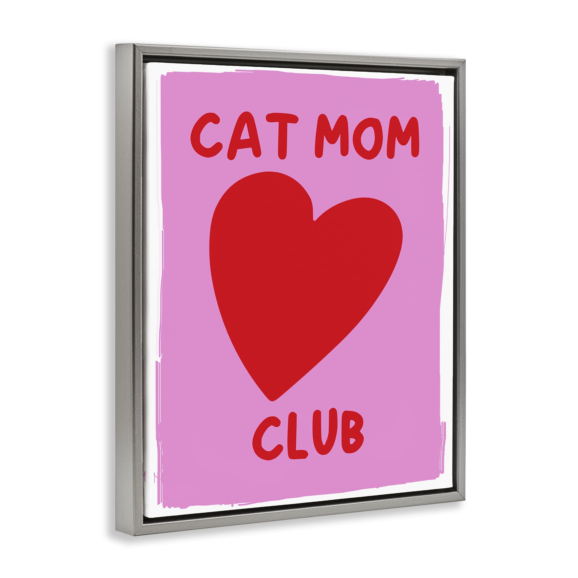 Stupell Industries Cat Mom Club Heart Text & Numbers Painting Gray Floater Framed Canvas Art Print Wall Art, 25 x 31