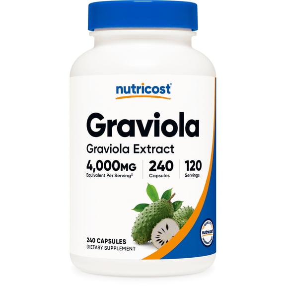 Nutricost Graviola Extract (4,000mg Equivalent) 240 Capsules - Soursop (Annona Muricata) Leaf, Vegan, Gluten-Free, GMO-Free, 120 Servings