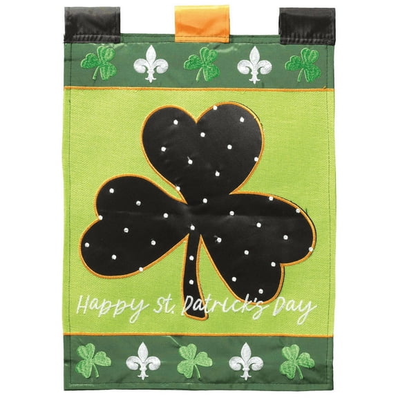 Magnolia Garden Happy St Patrick's Day Shamrocks and Fleur-de-lis 29 x 42 Inch Polyester Garden Flag