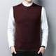 thumbnail image 2 of Chaleco de lana de invierno para hombres de mediana edad y mayores, cuello redondo, color sólido, suéter de punto, chaleco para papá, 2 of 6