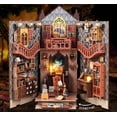 thumbnail image 6 of DIY Book Nook Kit, Boriyuan DIY Miniature House Dollhouse Kit, 3D Wooden Puzzle Bookend Bookshelf Insert Decor with LED Light for Teens and Adults, 6 of 9