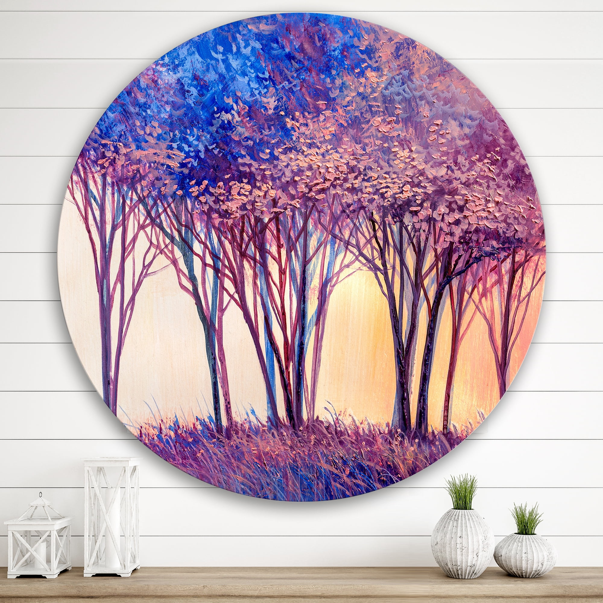 Designart 'Colorful Blue Trees Abstract Forest Landscape' Modern Circle Metal Wall Art 29x29 - Disc of 29