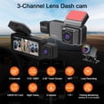 thumbnail image 3 of Dash Cam 1080P de 3 lentes, Gran angular de 170° interior delantero trasero, Pantalla de 3,39", WiFi, Grabación en bucle, Monitor de estacionamiento, Grabación 24/7, Detección de movimiento, Fácil, 3 of 7