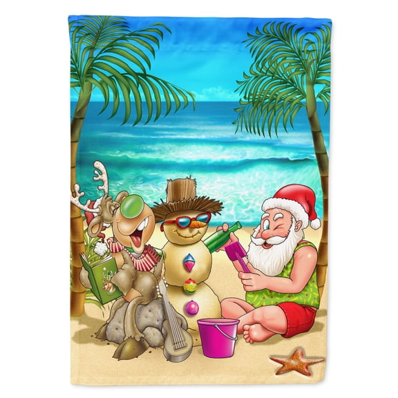 Carolines Treasures APH5148CHF Beach Christmas Santa Claus & Sandman Flag Canvas House Size