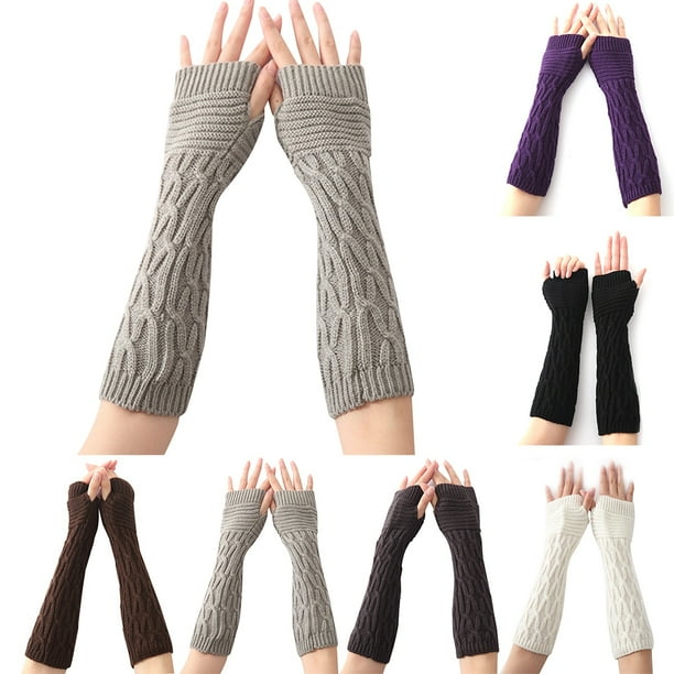 Winter Arm Sleeves Unisex Elastic Cable Knit Thumb Hole Arm