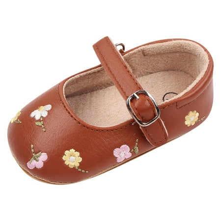 

QIANGONG Toddler Shoes Summer Toddler Shoes Girls Sports Shoes Flat Bottom Lightweight Round Toe Hook Loop Flower Pattern (Color: Brown Size: 2 )