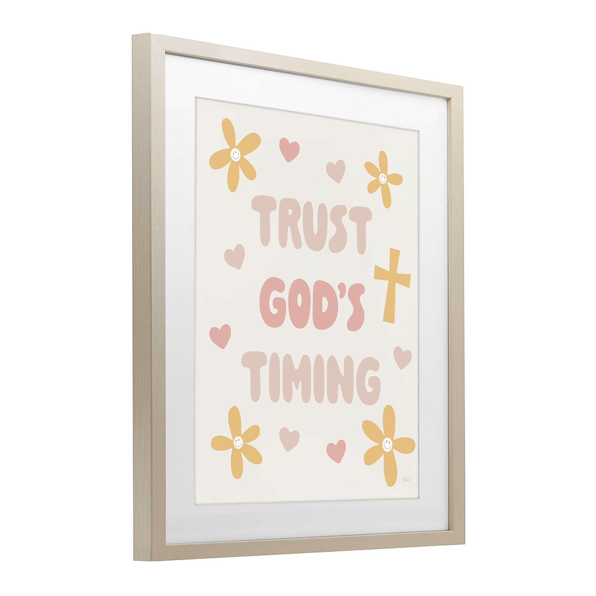 Stupell Industries Retro Trust God's Timing Birch Framed Print Under Glass, design by Natalie Carpentieri