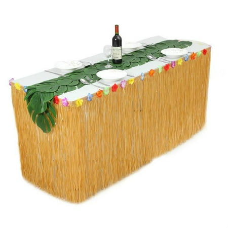 

Outflower Hawaiian Grass Table Skirt Big Flower Yellow Hawaiian Table Skirt Tropical Party Beach Themed Party Decorative Table Skirt B 276cm*75cm