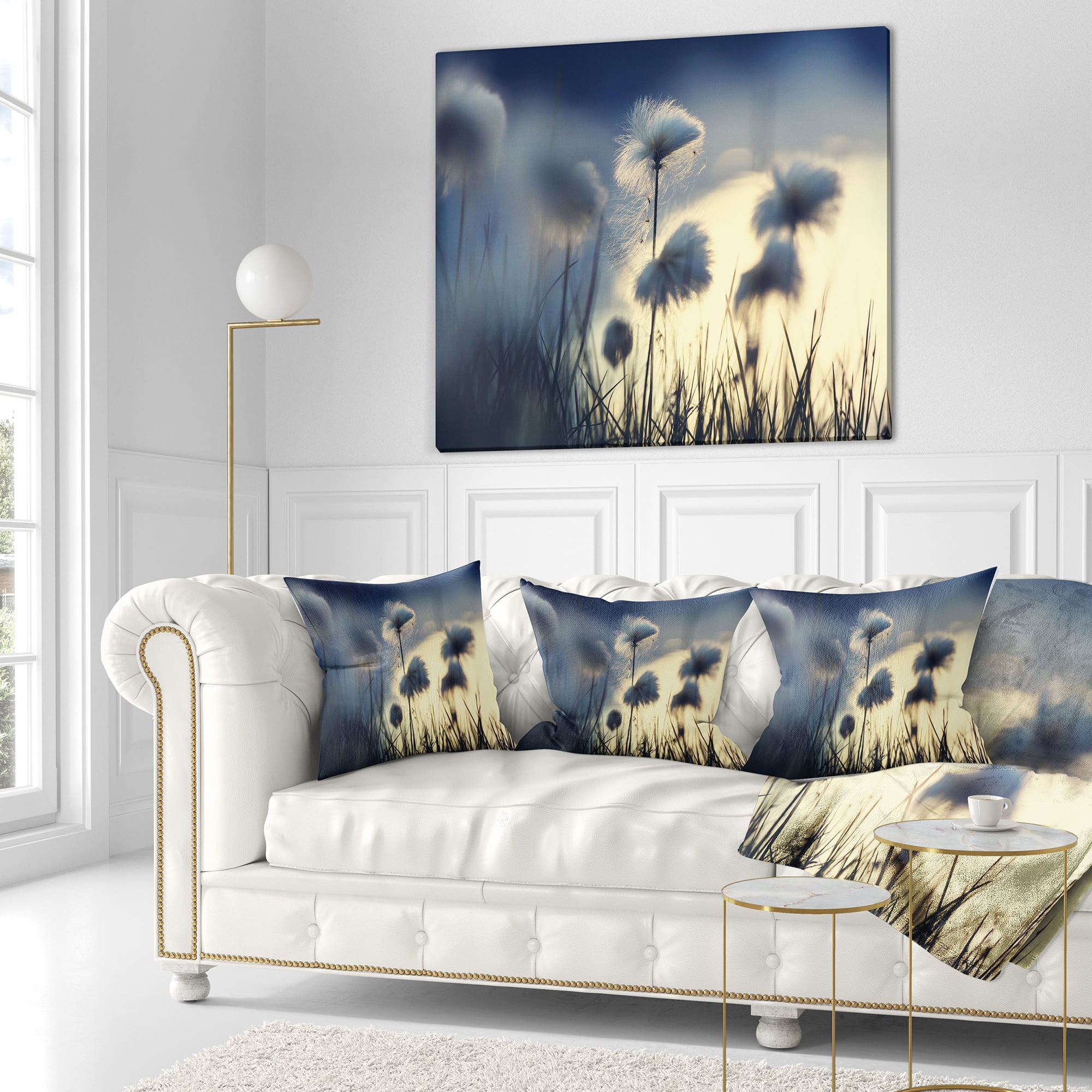 Designart Arctic Blooming Cotton Flowers - Flower Throw Pillow - 18x18