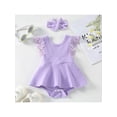 thumbnail image 2 of Biekopu Newborn Girl Romper Outfits, Sleeveless Lace Patchwork Solid Color Dress Style Romper + Cute Headband Set, 2 of 9