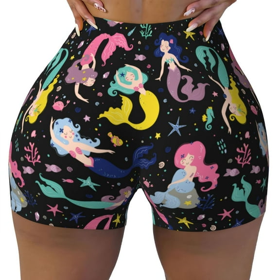 Cute Mermaids Workout Shorts For Women Scrunch Butt Lifting Yoga Gym Seamless Booty Biker Shorts Small