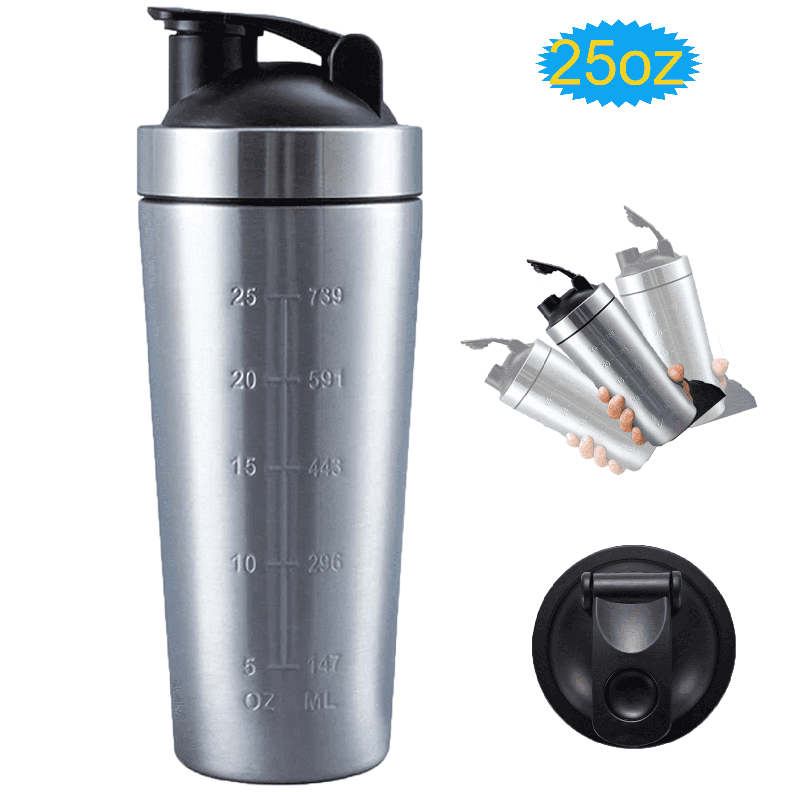 Runwin Stainless Steel Shaker Bottle 25oz Protein Shaker Bottle
