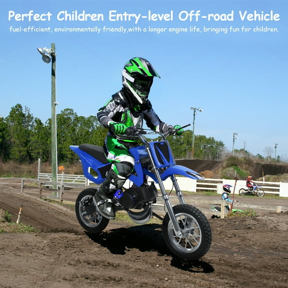 49cc Kids Dirt Bike Gas Powered 2-Stroke Engine, Max Speed 40km/h, Bearing 100kg, Children Pocket Motorbike with Disc Brakes