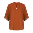 thumbnail image 4 of Giftesty Womens Tops 2023 Fashion Women Casual Chiffon Short Sleeve V-Neck Solid Loose Tops Blouses, 4 of 5
