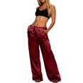 thumbnail image 2 of Women's Satin Wide Leg Pants, Low Rise Loose Fit Trousers, Casual Lounge Pants, Elastic Waist Silk Pants, Slinky Evening Pants, Going Out Bottoms Red S, 2 of 4