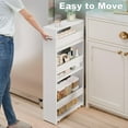 thumbnail image 2 of White Slim Storage Cart with Wheels, 4 Tier Rolling Utility Cart with Handle Slide Out Shelving Unit Organizer Trolley for Laundry Kitchen Bathroom Narrow Places Small Corner, 2 of 14