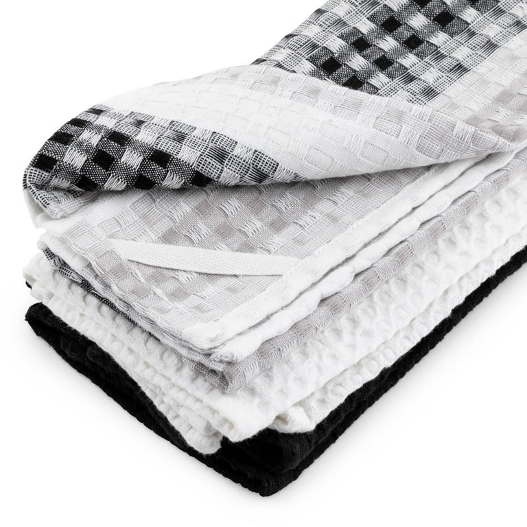 Thyme & Table Cotton Waffle Kitchen Towels, Black White, 3-Piece