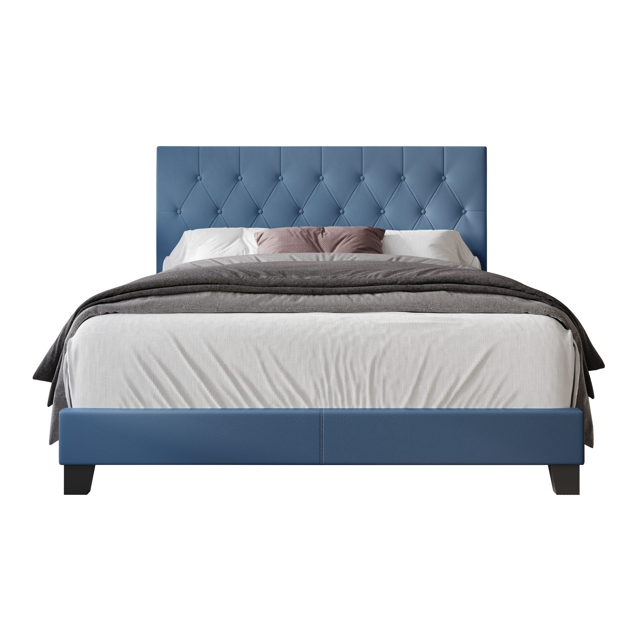 Home Design Omaha Full Tufted Upholstered Panel Bed Frame, Blue, Easy Assembly