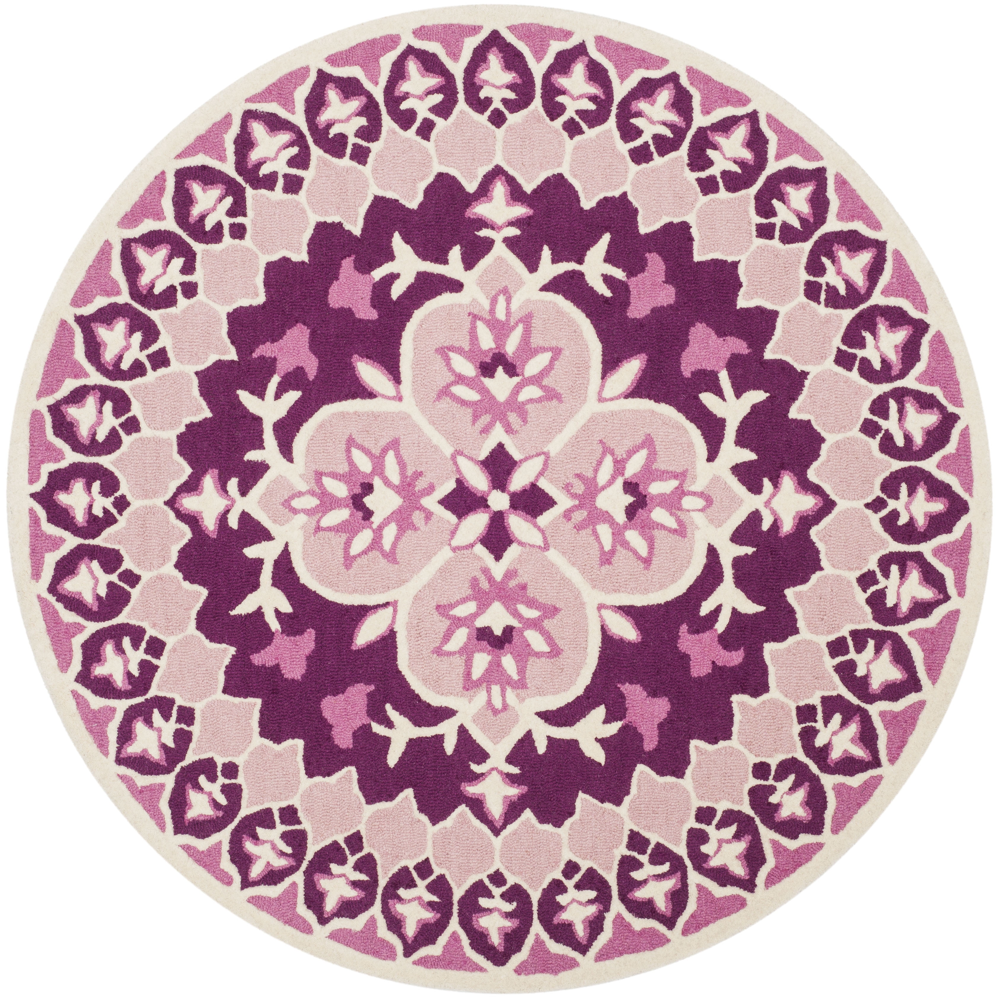 SAFAVIEH Bellagio Zoja Floral Wool Area Rug, Pink/Ivory, 5' x 5' Round