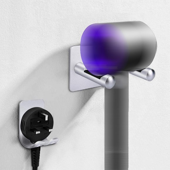 Soporte para secador de pelo de aleación de aluminio, soporte de montaje en pared con soporte de enchufe para el baño del hogar